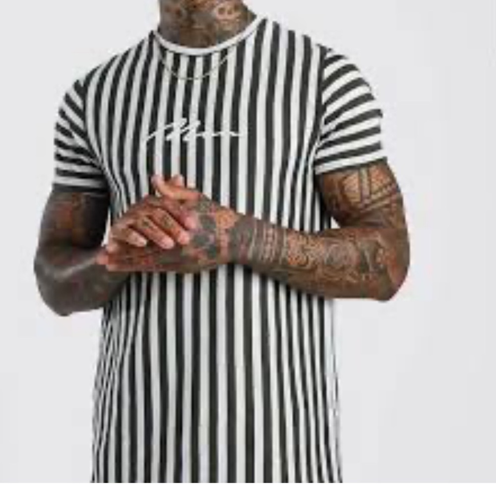 Boohoo Man Green Gray‎ Vertical Line Knit Shirt